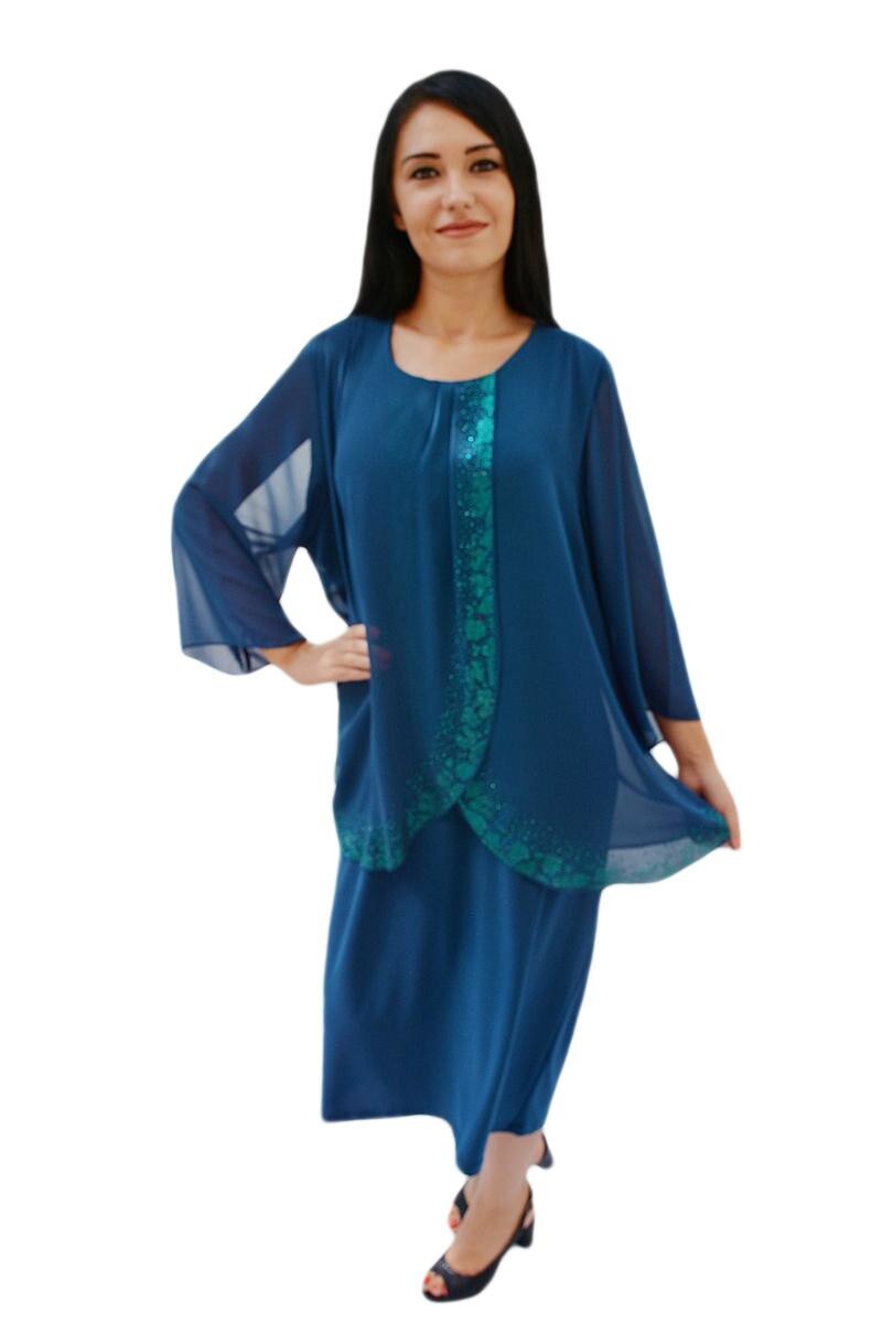 Rochie eleganta de ocazie cu strasuri fine in fata, D&J Exclusive, Turcoaz inchis