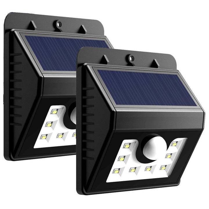 Set 2 bucati Lampi solare de perete cu senzor de miscare si lumina cu 8 leduri, Vivo