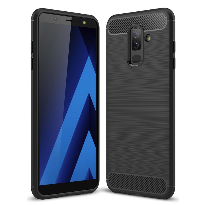 Кейс за Samsung Galaxy A6 Plus 2018, Techsuit Carbon Silicone, черен