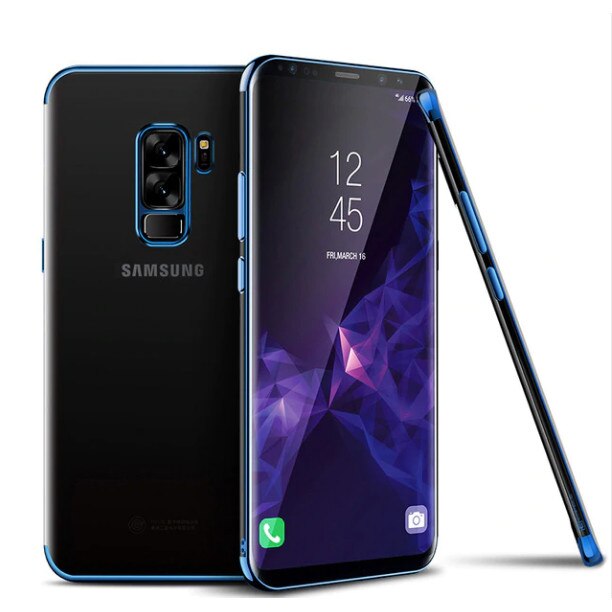 Husa Samsung Galaxy S9 Flippy Transparent cu Margini Albastre