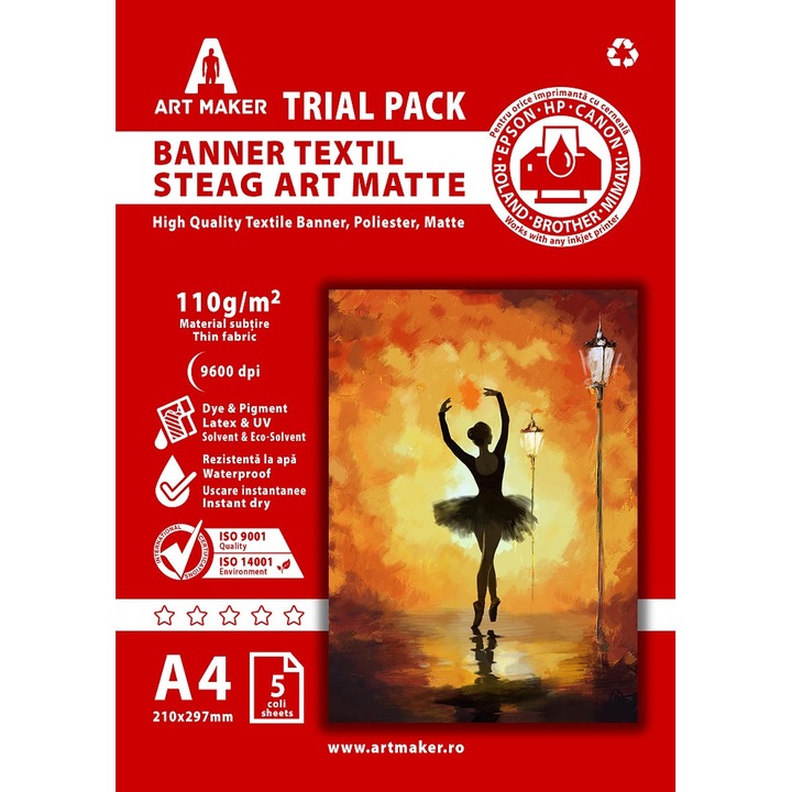 Banner Textil Steag Art, Mat, Poliester, 110g/mp, A4, Waterproof, 5 coli - Trial Pack