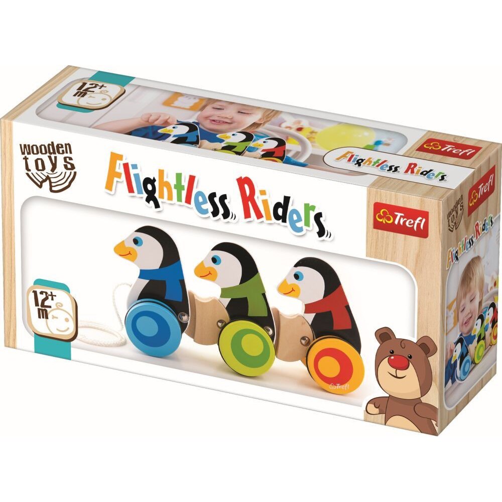 Jucarie de tras Trefl, Pinguini, din lemn