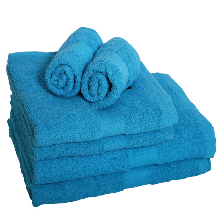 Set 6 prosoape de baie 100% bumbac, 400gr, Turcoaz, dae1251