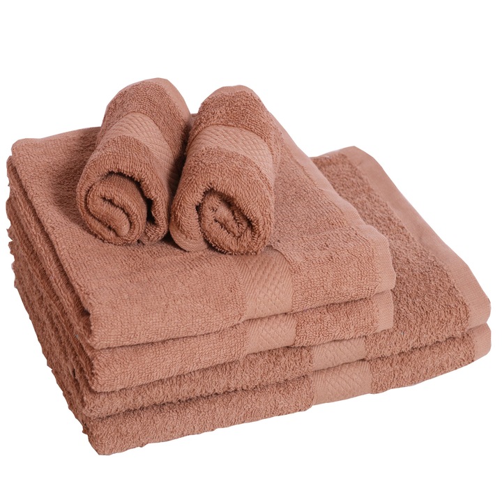 Set 6 prosoape de baie 100% bumbac, 400gr, Maro deschis, dae1254