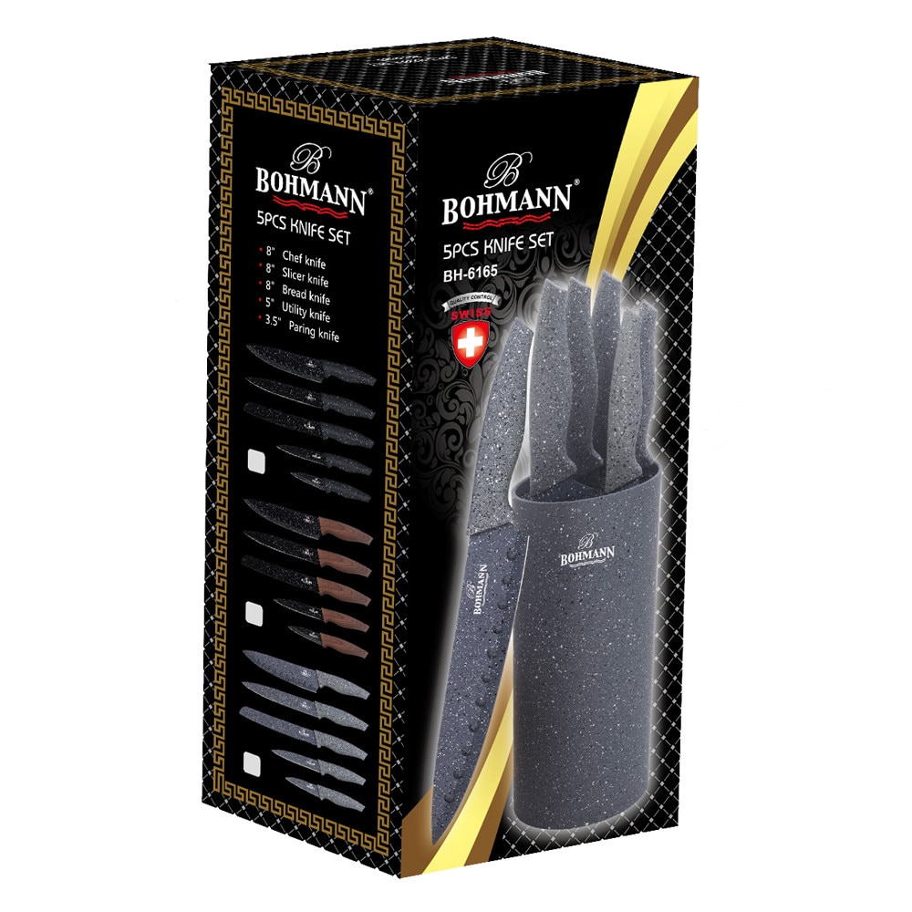 Комплект ножове Bohmann от 6 части, кръгла стойка, мраморно покритие ...