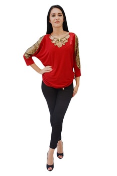 Bluza rafinata cu insertii de broderie si dantela,decolteu in V ,D&J Exclusive, Rosu Bluza rafinata cu insertii de broderie si dantela,decolteu in V ,D&J Exclusive, Rosu