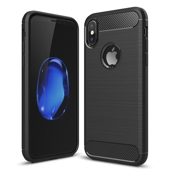 Capac de protectie Carbon Stripe pentru Apple iPhone X, silicon moale, negru