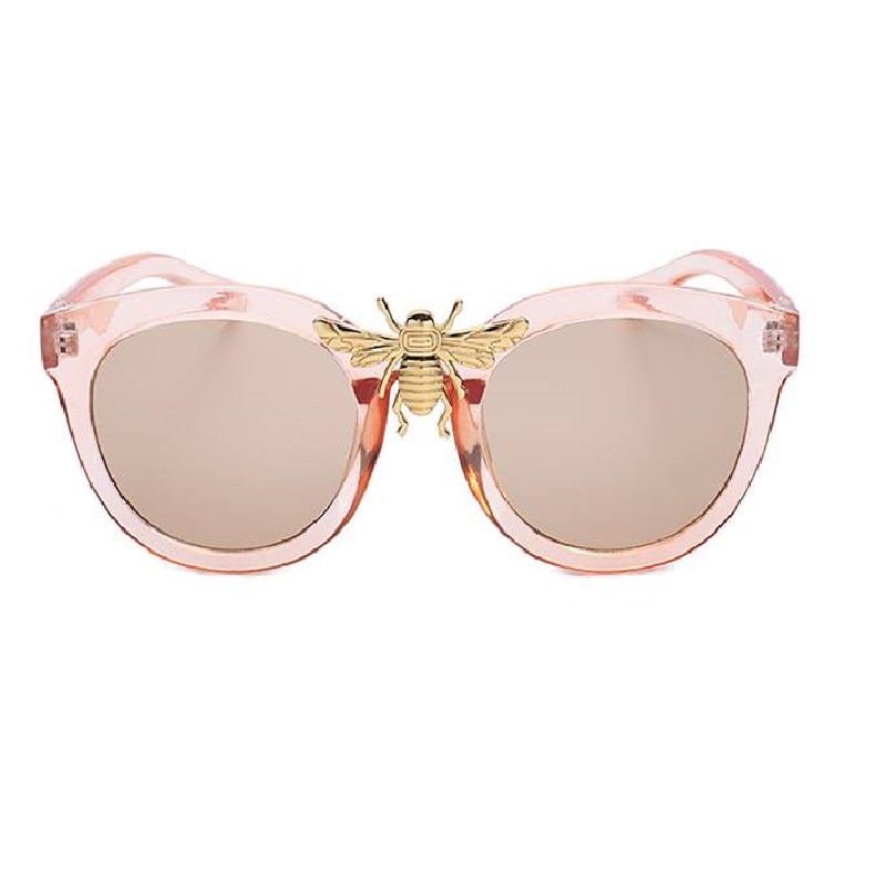 Ochelari de soare de dama pentru de inspiratie replica Gucci, cu albina aurie si Rama semitransparenta policarbonat plastic Roz Nude Rose Pink - eMAG.ro