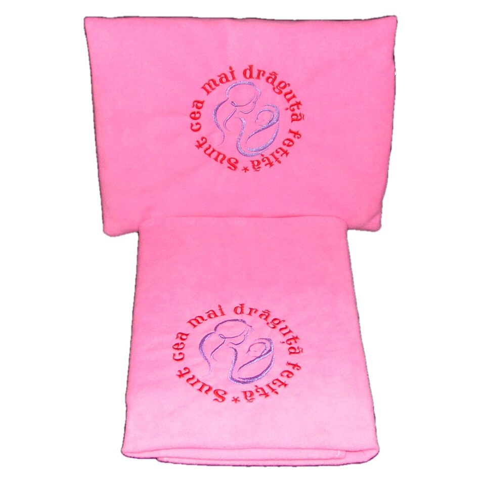 Set paturica+ perna brodata, roz, 