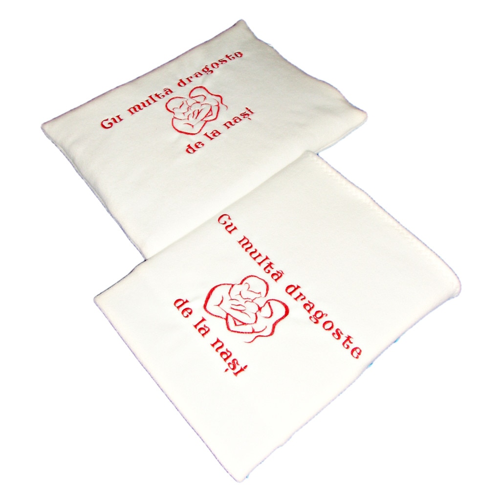 Set paturica+perna brodata, alb, 