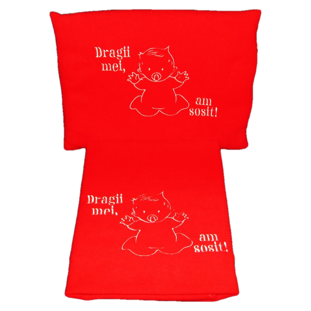 Set paturica+perna brodata, rosu, 