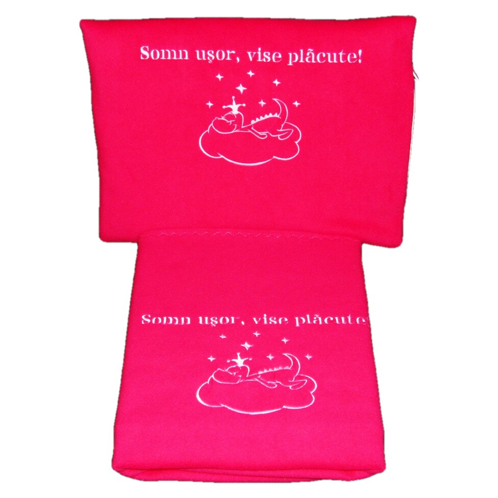 Set paturica+perna brodata, roz inchis, 