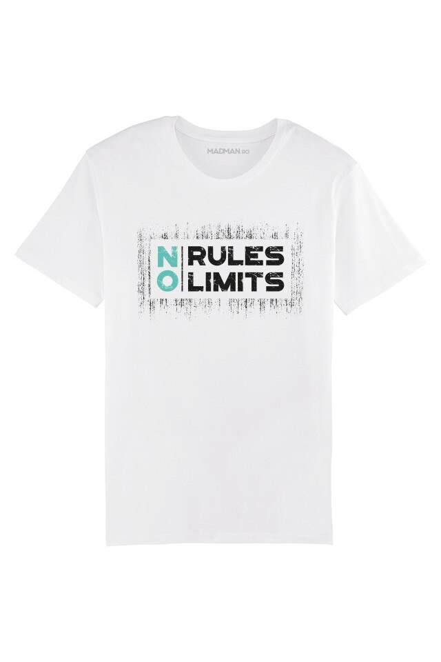 Tricou MADMAN, NO rules/limits, alb, Alb