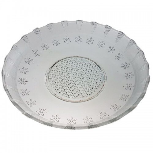 Set 1 platou rotund adanc KIG sk 3000 din sticla transparenta cu model