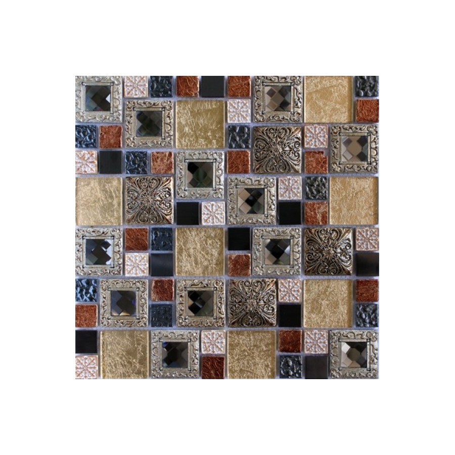 Mozaic sticla auriu cu insertii metalice decorative 079 - 1 mp