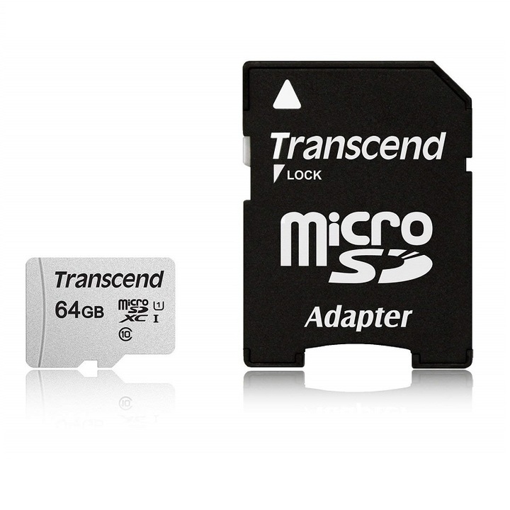 Карта памет Transcend 300S 64GB microSDXC UHS-I U1, Class10, 95MB/s, + SD Адаптер