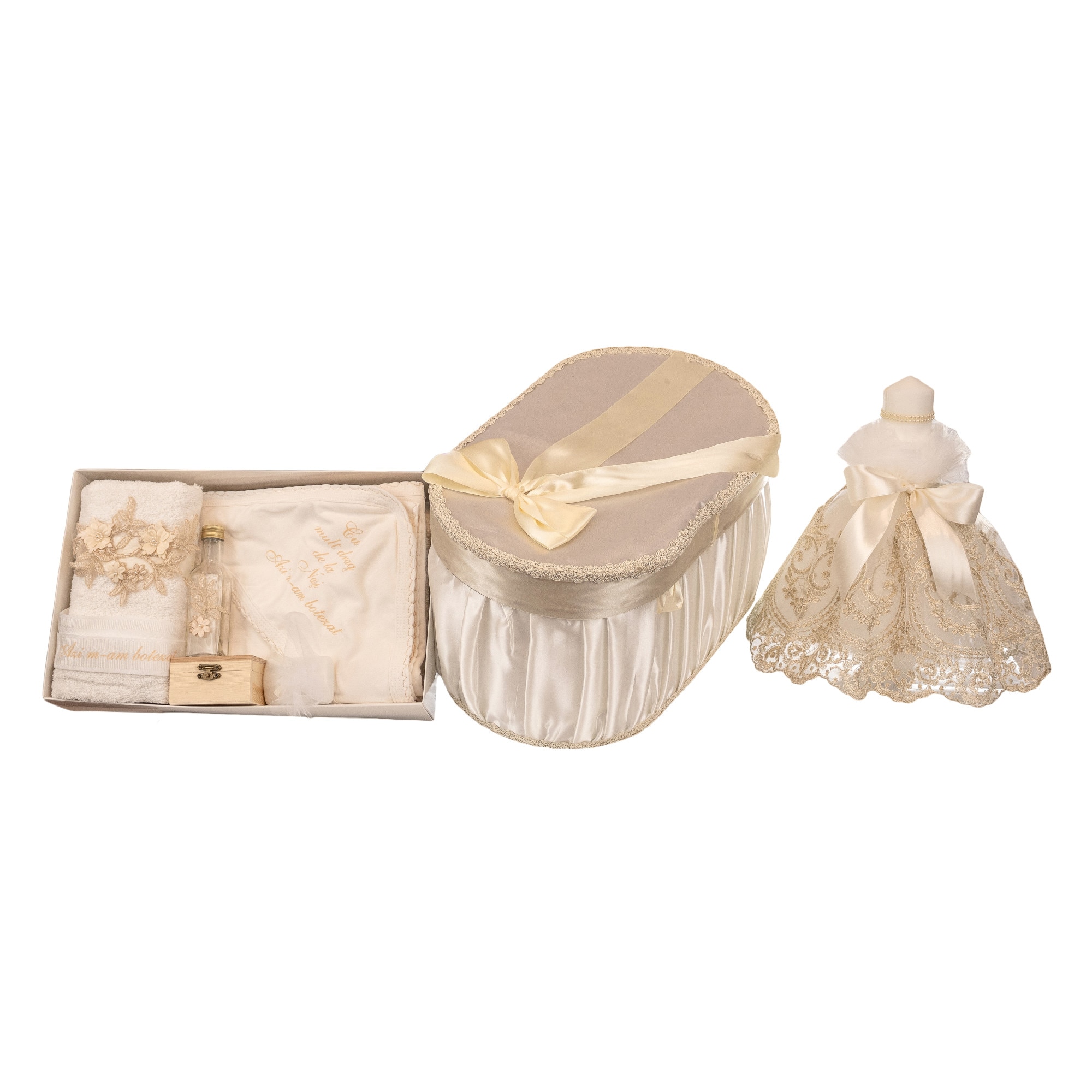 Set botez Auriu, trei piese, culoare aurie