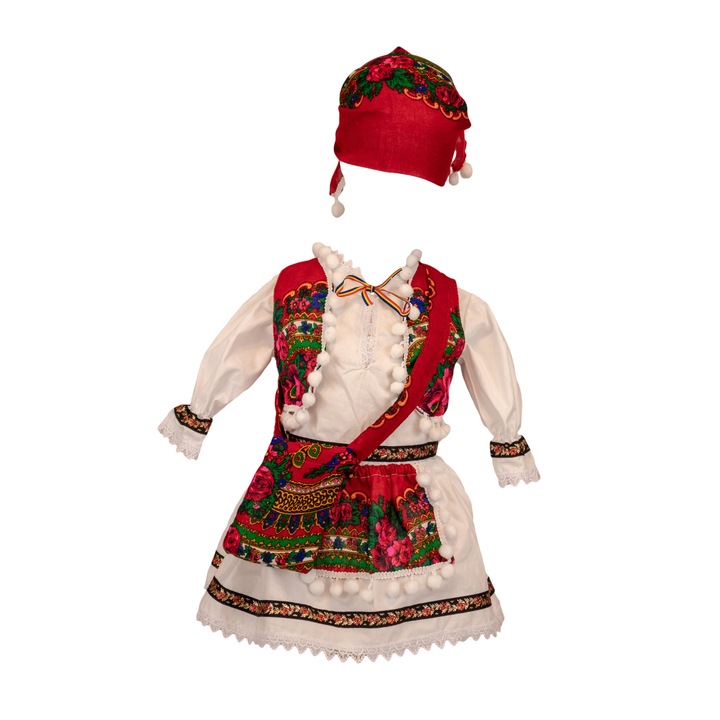 Costum traditional Maria, multicolor, pentru botez, varsta 3-6 luni