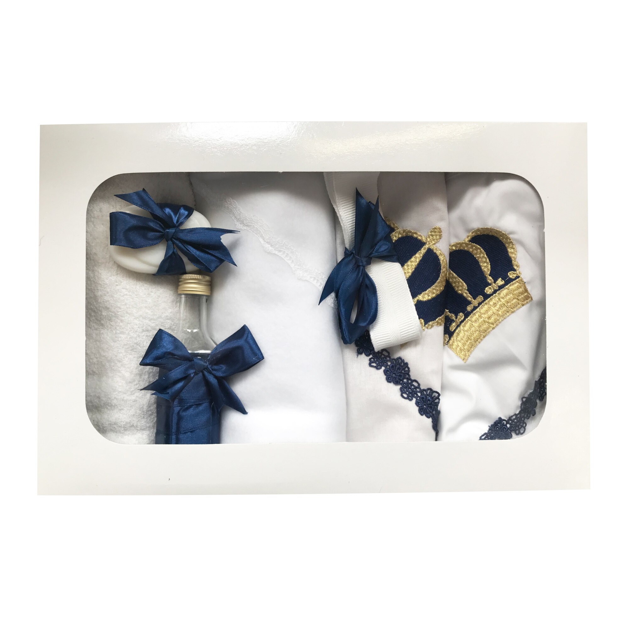 Trusou pentru botez, 7 piese, alb/bleumarin, dae1234