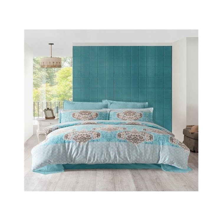 Faro, Lenjerie de pat pentru 2 persoane, bumbac satinat, 3 piese, Gri/Albastru