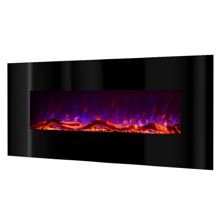Semineu electric de perete Madrid black, Art Flame, 550x1280x140 mm, 1500W, 3 culori ale flacarilor, 5 niveluri ale intensitatii flacarilor, 2 trepte de incalzire