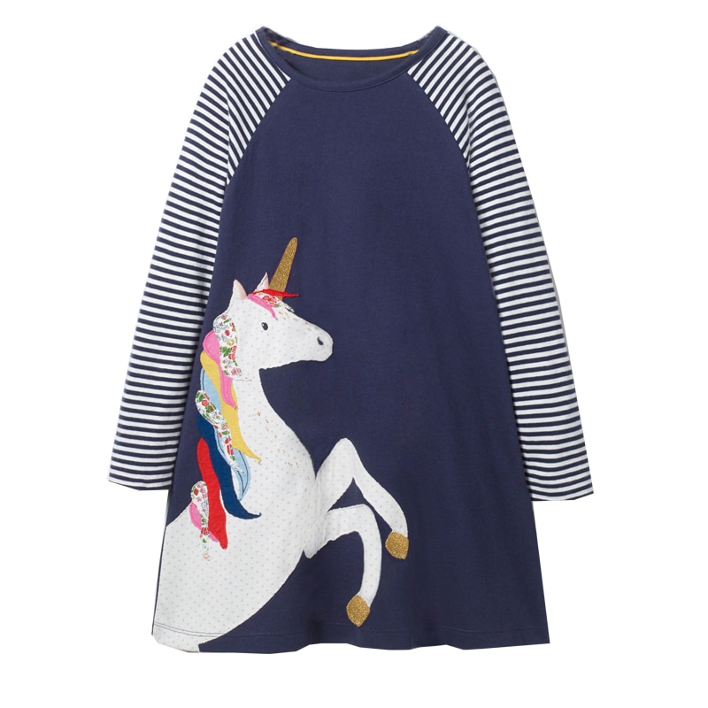Rochita bumbac cu aplicatii, tunica, Unicorn, bleumarin