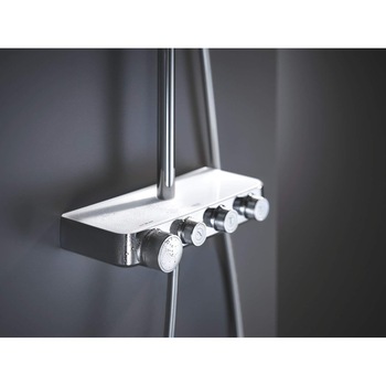 Sistem de dus cu termostat Grohe Euphoria SmartControl 310 Cube Duo, montare aparenta, butoane push&turn, dus de mana inclus, 2 functii, CoolTouch, anti-calcar, etajera, crom/alb Sistem de dus cu termostat Grohe Euphoria SmartControl 310 Cube Duo, montare aparenta, butoane push&turn, dus de mana inclus, 2 functii, CoolTouch, anti-calcar, etajera, crom/alb