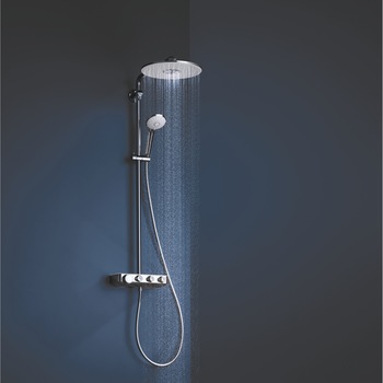 Sistem de dus cu termostat Grohe Euphoria SmartControl 310 Duo, montare aparenta, butoane push&turn, dus de mana inclus, 2 functii, CoolTouch, anti-calcar, etajera, crom/alb Sistem de dus cu termostat Grohe Euphoria SmartControl 310 Duo, montare aparenta, butoane push&turn, dus de mana inclus, 2 functii, CoolTouch, anti-calcar, etajera, crom/alb