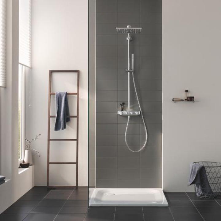 Душ система с термостат Grohe Euphoria SmartControl 310 Cube Duo, Видима инсталация, Push&turn бутон, Включена душ слушалка, 2 функции, CoolTouch, Етажерка, Анти-варовик, Хром