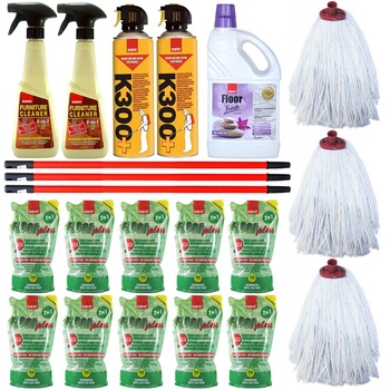 Pachet - 10 x Sano Floor Plus, Rezerva detergent pardoseli, Parfum impotriva gandacilor, 750ml + 3 x Mop bumbac, 250g + 3 x Coada de mop extensibila + Sano Floor, Fresh Home, 1L + 2 x Sano Furniture, 500ml + 2 x Spray gandaci, Sano K300, 400ml Pachet - 10 x Sano Floor Plus, Rezerva detergent pardoseli, Parfum impotriva gandacilor, 750ml + 3 x Mop bumbac, 250g + 3 x Coada de mop extensibila + Sano Floor, Fresh Home, 1L + 2 x Sano Furniture, 500ml + 2 x Spray gandaci, Sano K300, 400ml