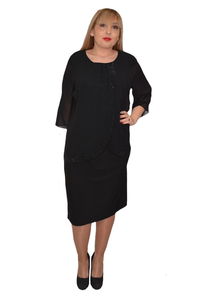 Rochie eleganta de ocazie cu strasuri fine in fata, D&J Exclusive, Negru