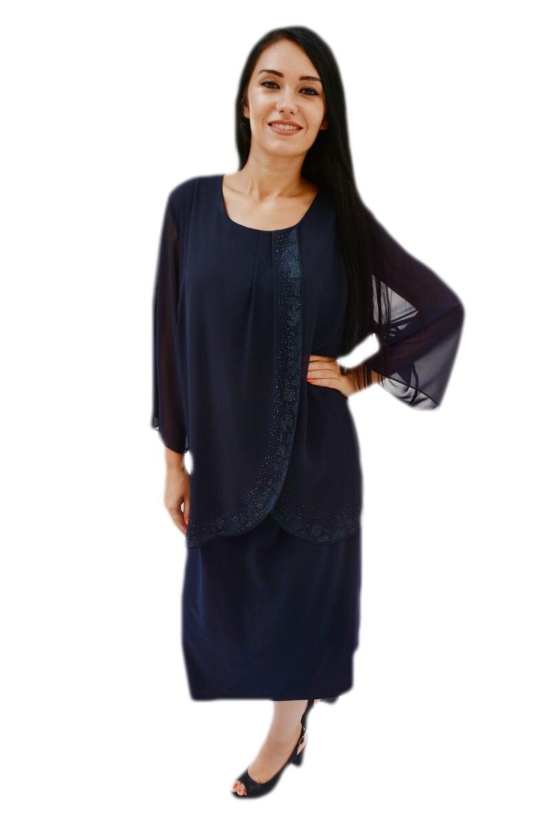 Rochie eleganta de ocazie cu strasuri fine in fata, D&J Exclusive, Albastru marin