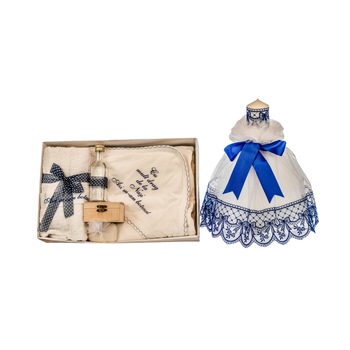 Set botez Elegance, doua piese, culoare bleumarin Set botez Elegance, doua piese, culoare bleumarin
