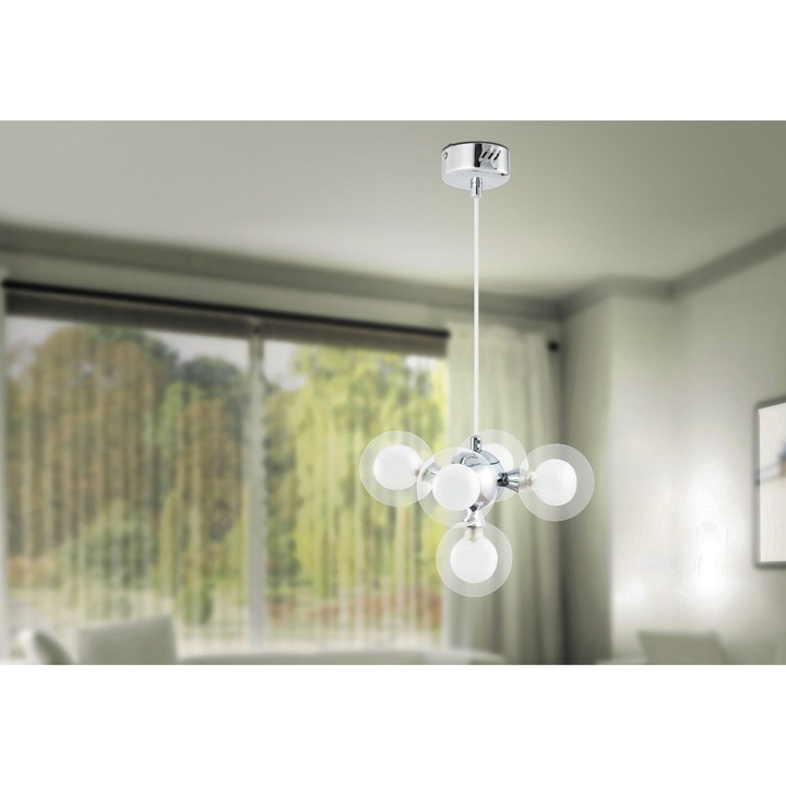Pendul LED intagrat Rabalux Briella, 28W, 370 lm, lumina alba rece, Metal/Sticla