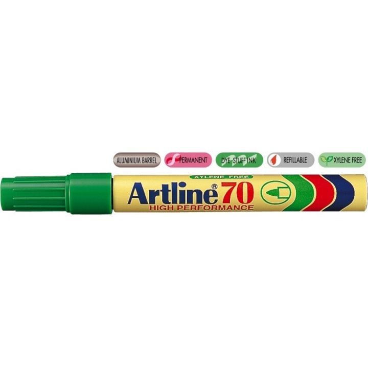 Artline 70 tartós filctoll, fémes test, lekerekített hegy 1,5 mm - zöld