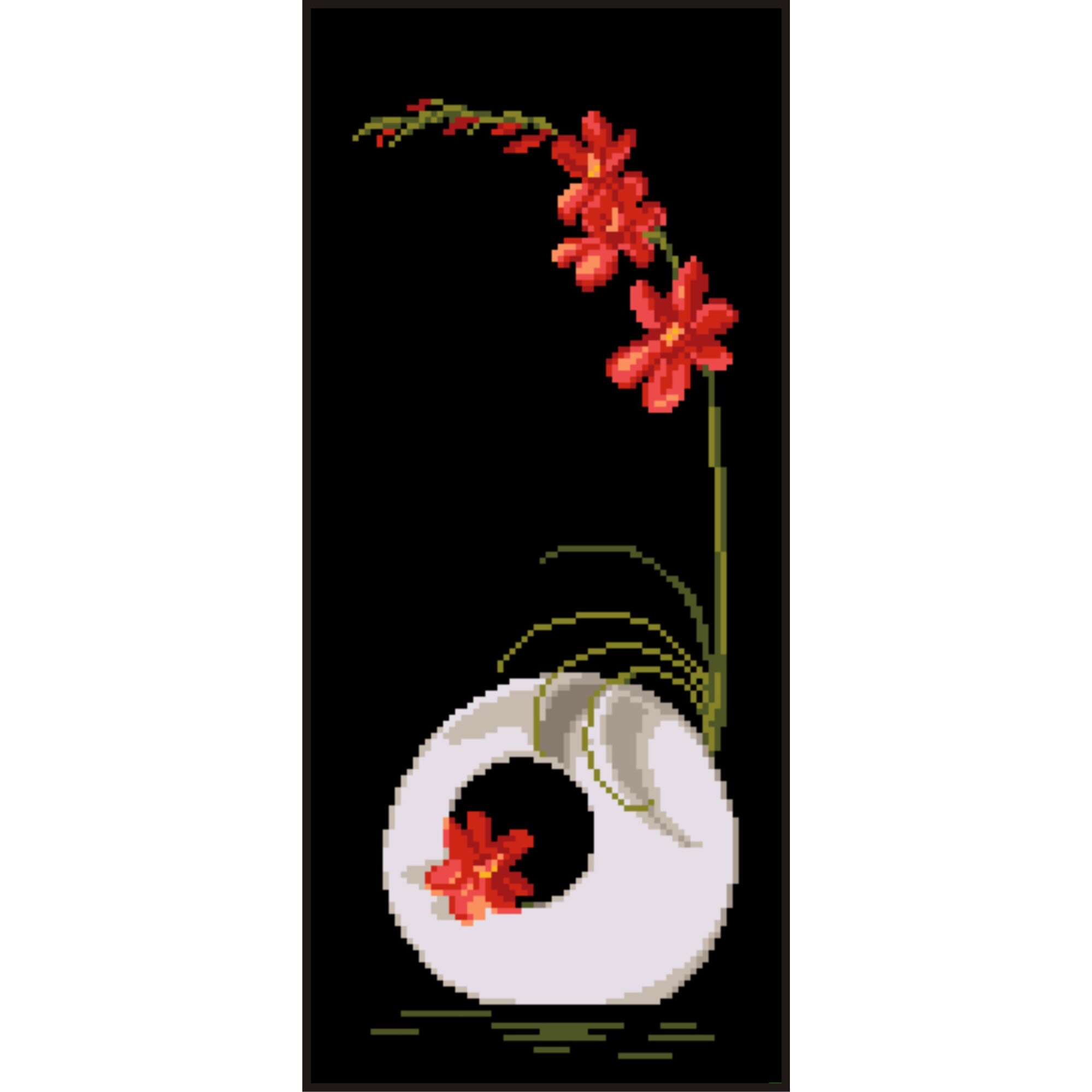 Kit goblen cu diagrama alb-negru Ikebana cu frezie rosie, Rogoblen, fire mouline 8 x 18 cm