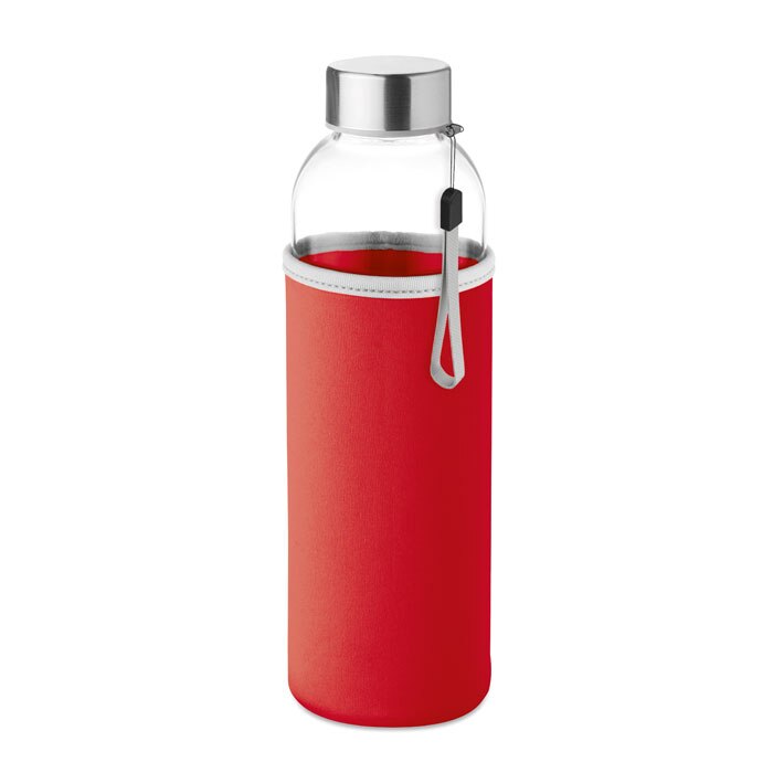 Bidon de baut din sticla cu husa de neopren 500ml Rosu