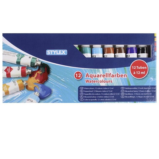 Acuarele tempera Stylex 12 culori 12 ml, pe baza de apa