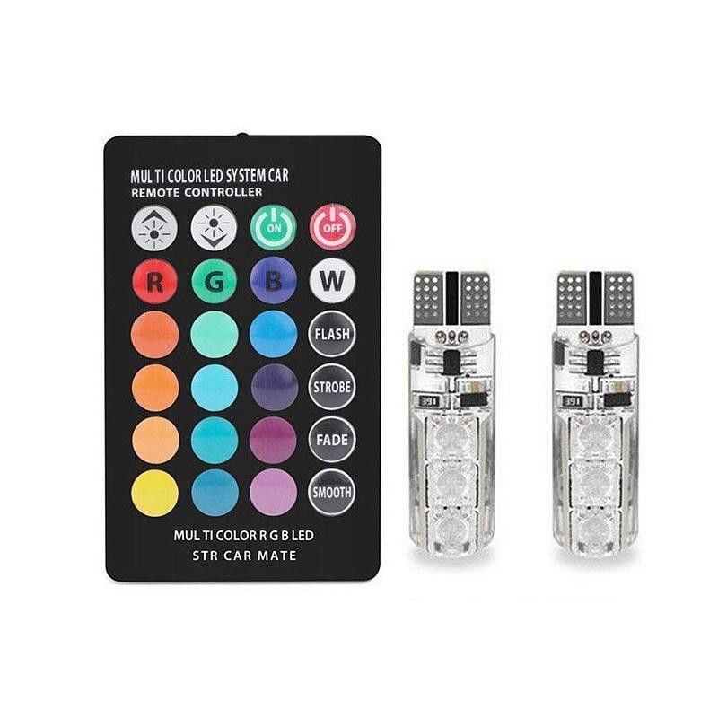 Set 2 Becuri T10 Auto 6 LED SMD Multicolor RGB cu Telecomanda
