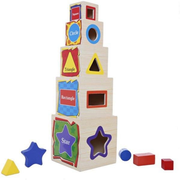 Set 5 Cuburi Krista® Turnul Educativ, cu sortator de forme, din lemn