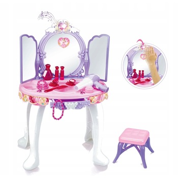 Masuta de Make-up pentru fetite cu functii multimedia, melodii MP3, accesorii pentru machiaj si coafura, sunete si lumini, include uscator de par, lampa si multiple accesorii, Mov Masuta de Make-up pentru fetite cu functii multimedia, melodii MP3, accesorii pentru machiaj si coafura, sunete si lumini, include uscator de par, lampa si multiple accesorii, Mov