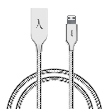 Cablu Premium Metalic AKASHI Apple Lightning certificat MFI 1m Silver Cablu Premium Metalic AKASHI Apple Lightning certificat MFI 1m Silver