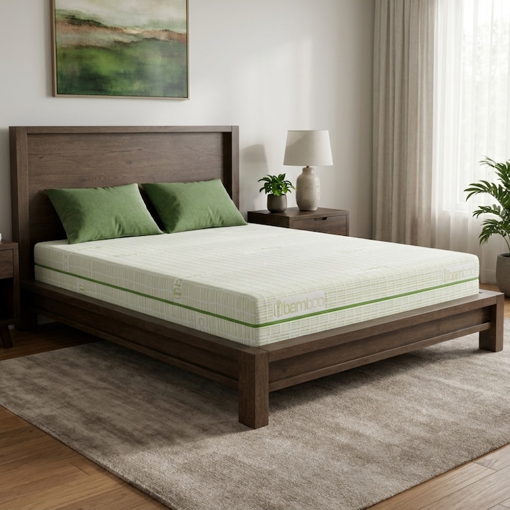 Saltea Ortopedica, SleepLine Bamboo Adaptive Memory, 140x200x22cm, Bambus Organic, tehnologie Flex-Flow, Husa detasabila si lavabila, Spuma cu Memorie, Anatomica, fermitate Medie