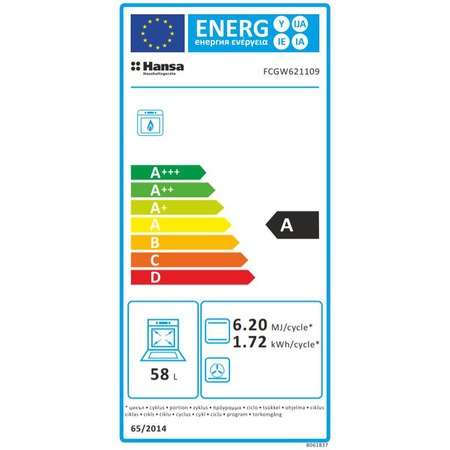 Aragaz Hansa FCGW621109, 4 arzatoare, Gaz, Aprindere electrica, Grill, Rotisor, Timer, Clasa A, 60 cm, Alb