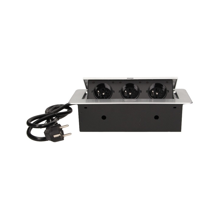Шуко контакт ORNO OR-AE-1337/G(GS), вграден, 230V, 2500W, кабел 1,5 м, сребрист