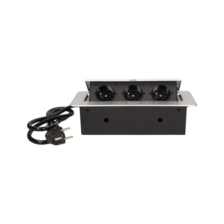 Priza schuko ORNO OR-AE-1337/G(GS), incastrabila, 230V, 2500W, cablu 1.5 m, argintiu