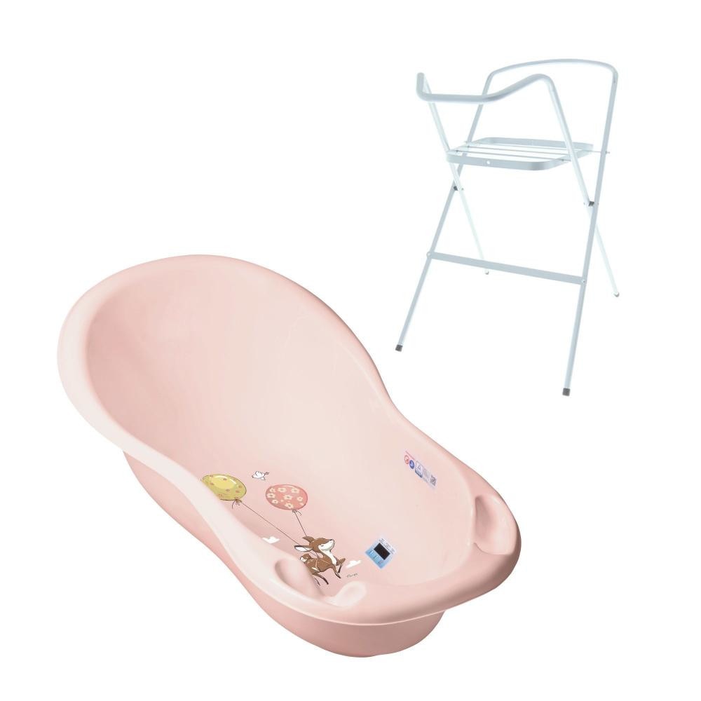 Set Cadita 102 cm cu suport metalic Forest Roz