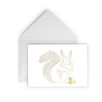 Felicitare cu plic, Veverita, colaj auriu, ilustratie originala, animalele padurii Felicitare cu plic, Veverita, colaj auriu, ilustratie originala, animalele padurii