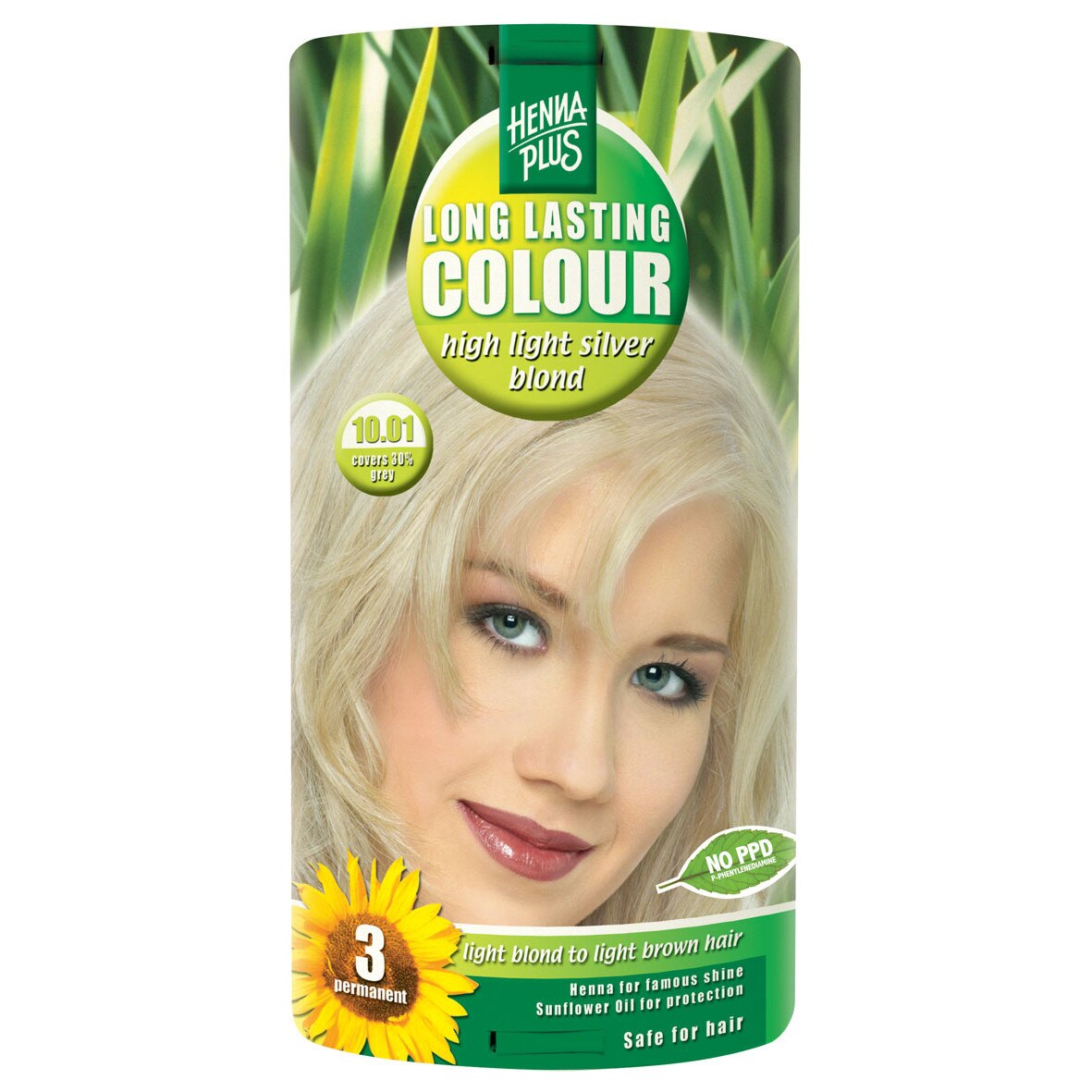 Vopsea de par permanenta Hennaplus fara parabeni Long Lasting Light Silver Blond 10.01, 100 ml