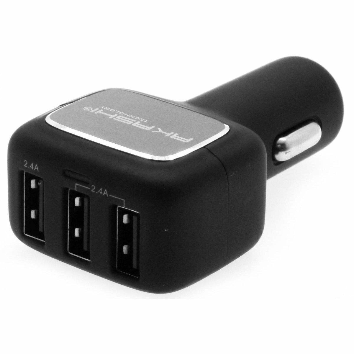Incarcator auto Turbo Charge AKASHI 3XUSB, 4.8A, Black/Silver